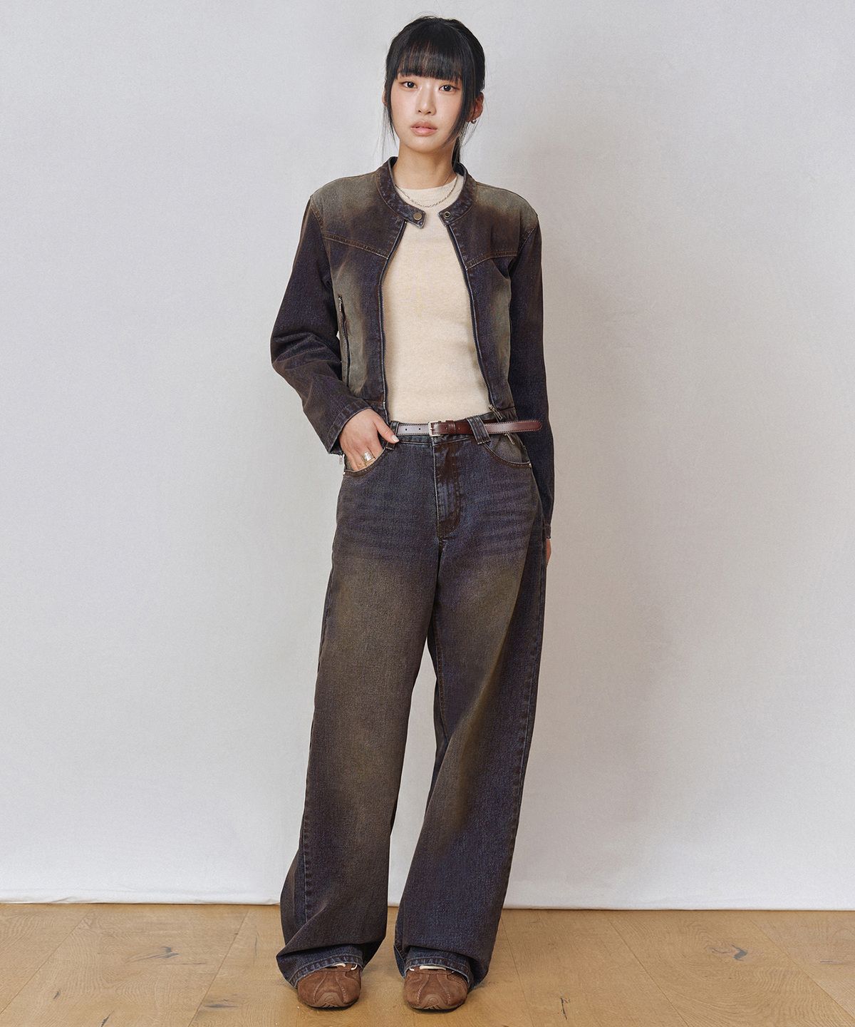 데케트 우먼(DECET WOMEN) [벨벳데님]Velvet Wide Jeans DCWPT018RUSTBLUE