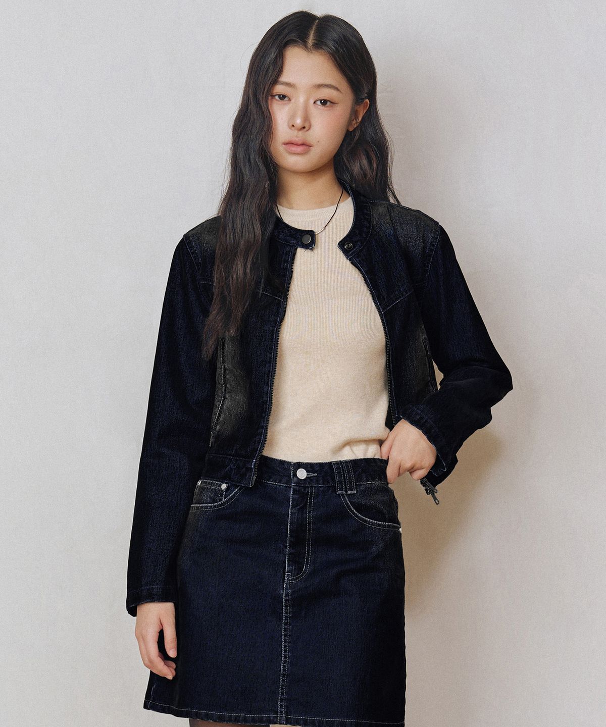 데케트 우먼(DECET WOMEN) [벨벳데님]Velvet Denim Jacket DCWJK001DBLUE