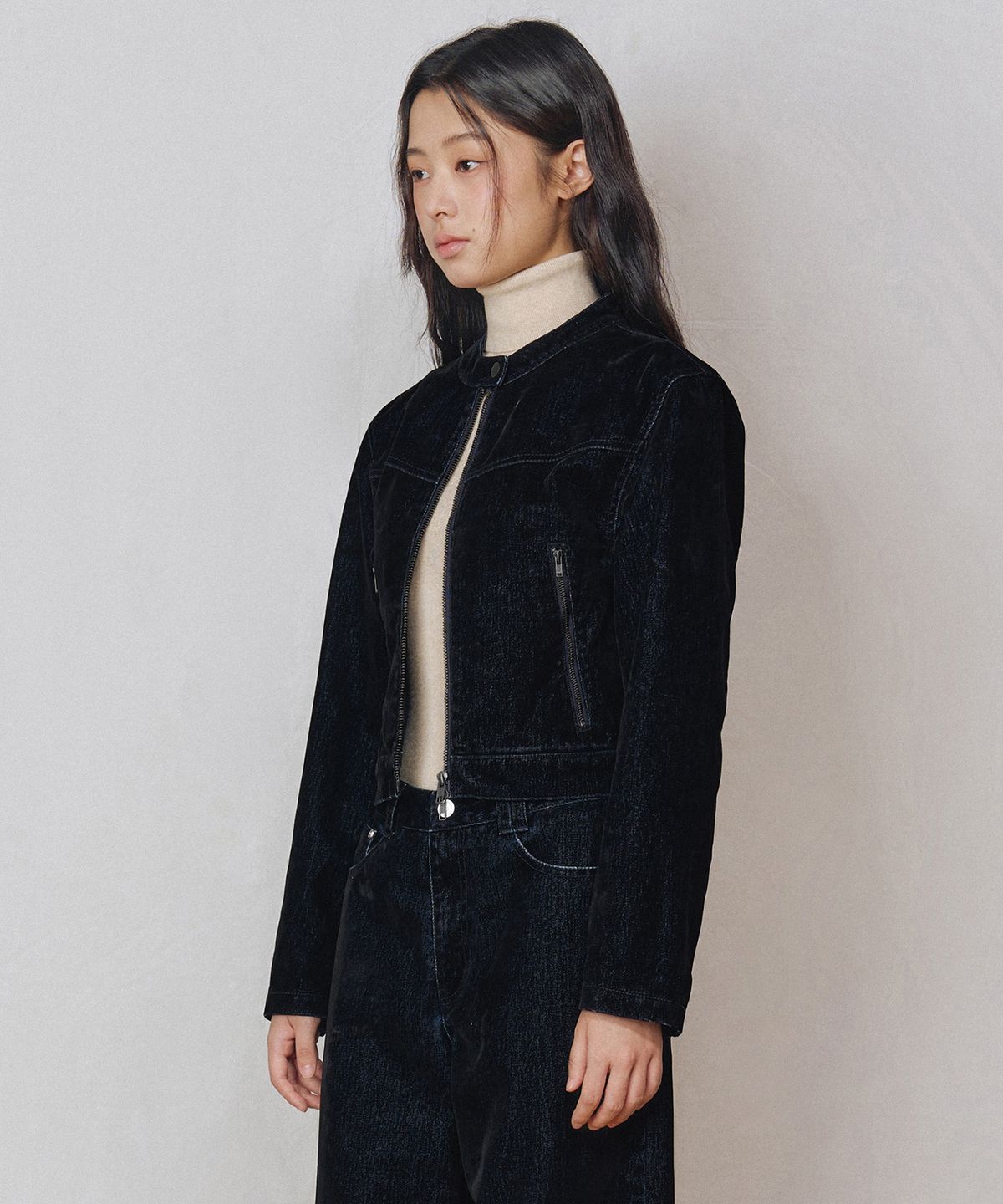 데케트 우먼(DECET WOMEN) [벨벳데님]Velvet Denim Jacket DCWJK001BLACK