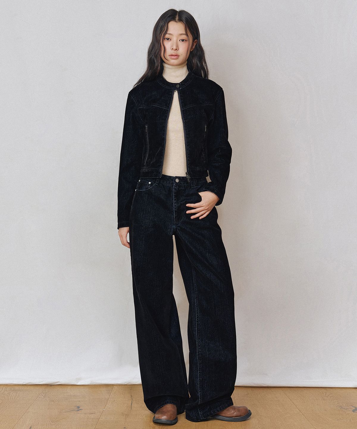 데케트 우먼(DECET WOMEN) [벨벳데님]Velvet Denim Jacket DCWJK001BLACK