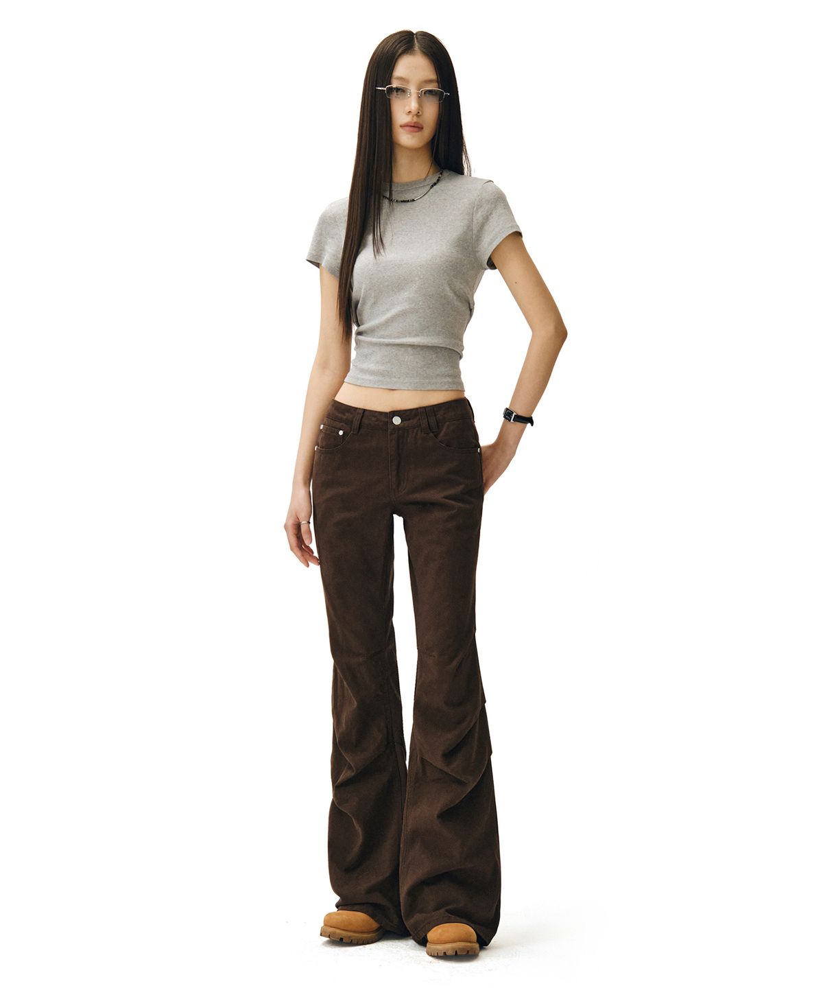 데케트 우먼(DECET WOMEN) Flared Shirring Pants DCWPT017BROWN