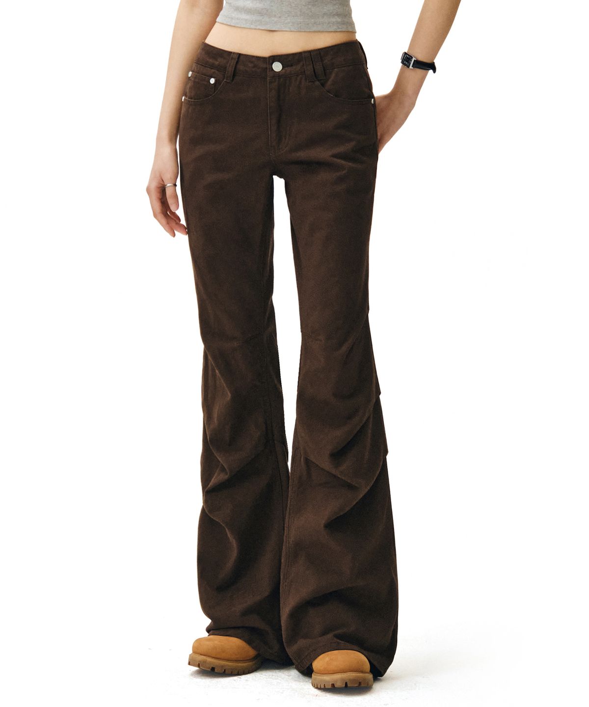 데케트 우먼(DECET WOMEN) Flared Shirring Pants DCWPT017BROWN