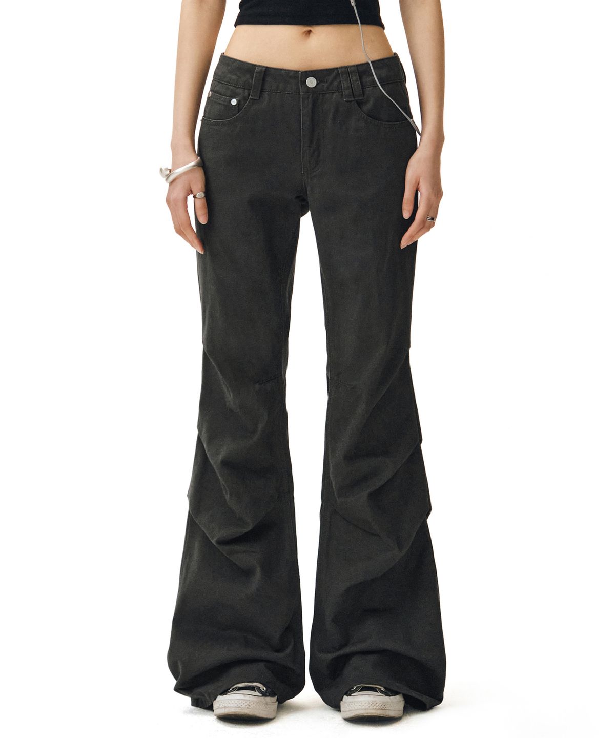 데케트 우먼(DECET WOMEN) Flared Shirring Pants DCWPT017CHARCOAL