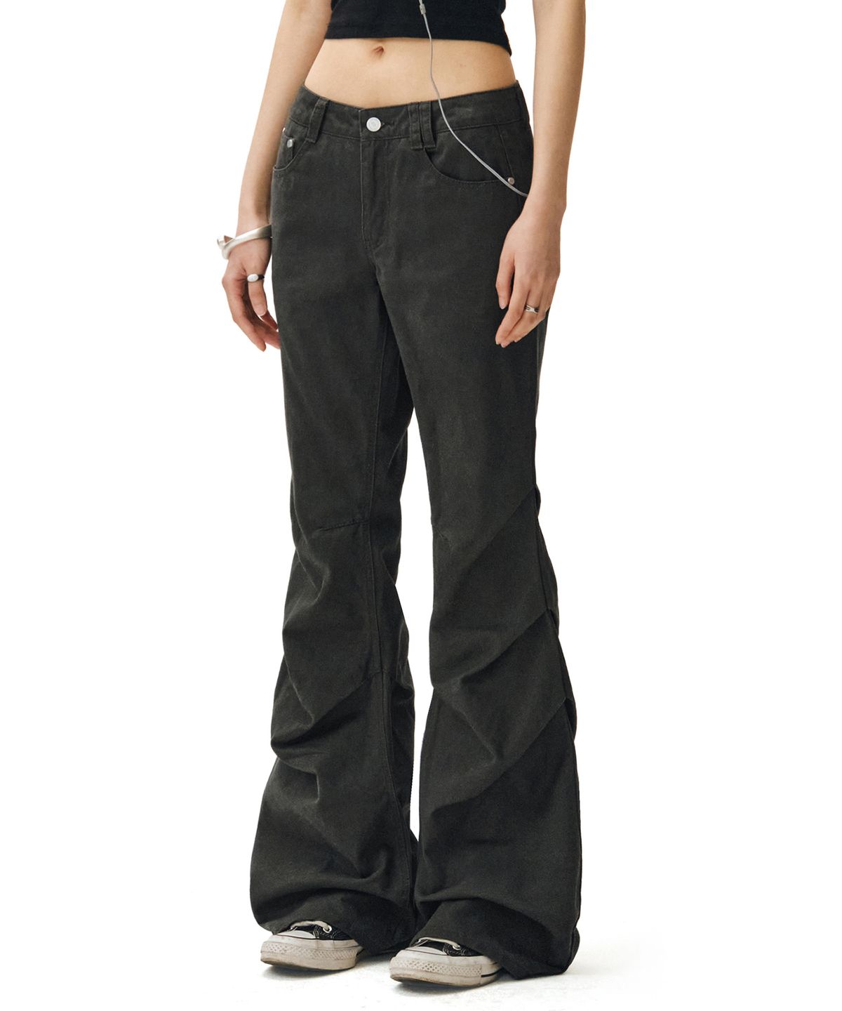데케트 우먼(DECET WOMEN) Flared Shirring Pants DCWPT017CHARCOAL