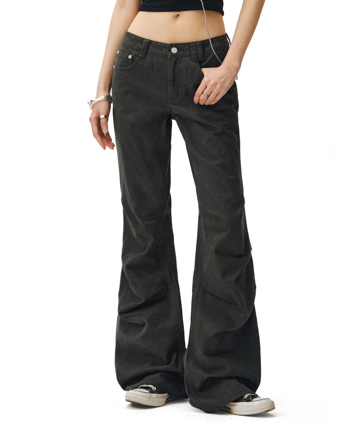 데케트 우먼(DECET WOMEN) Flared Shirring Pants DCWPT017CHARCOAL