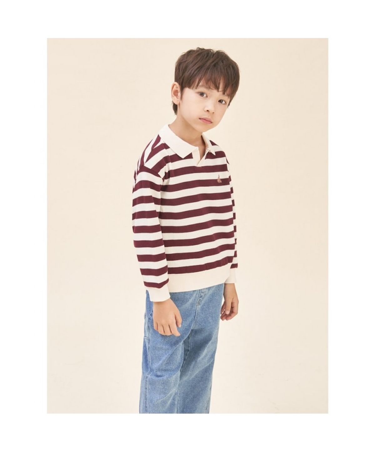 빈폴 키즈(BEANPOLE KIDS) 와플 스트라이프 칼라 스웨트 셔츠  와인 (BI5841U05Z)