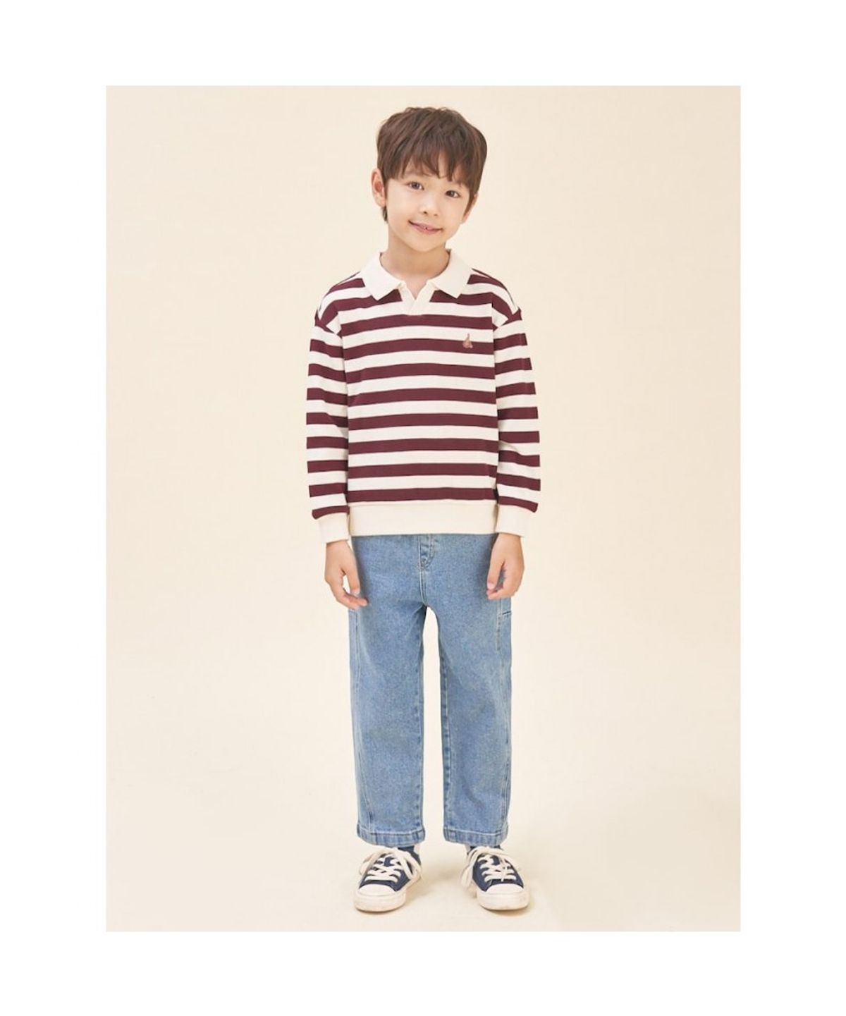 빈폴 키즈(BEANPOLE KIDS) 와플 스트라이프 칼라 스웨트 셔츠  와인 (BI5841U05Z)