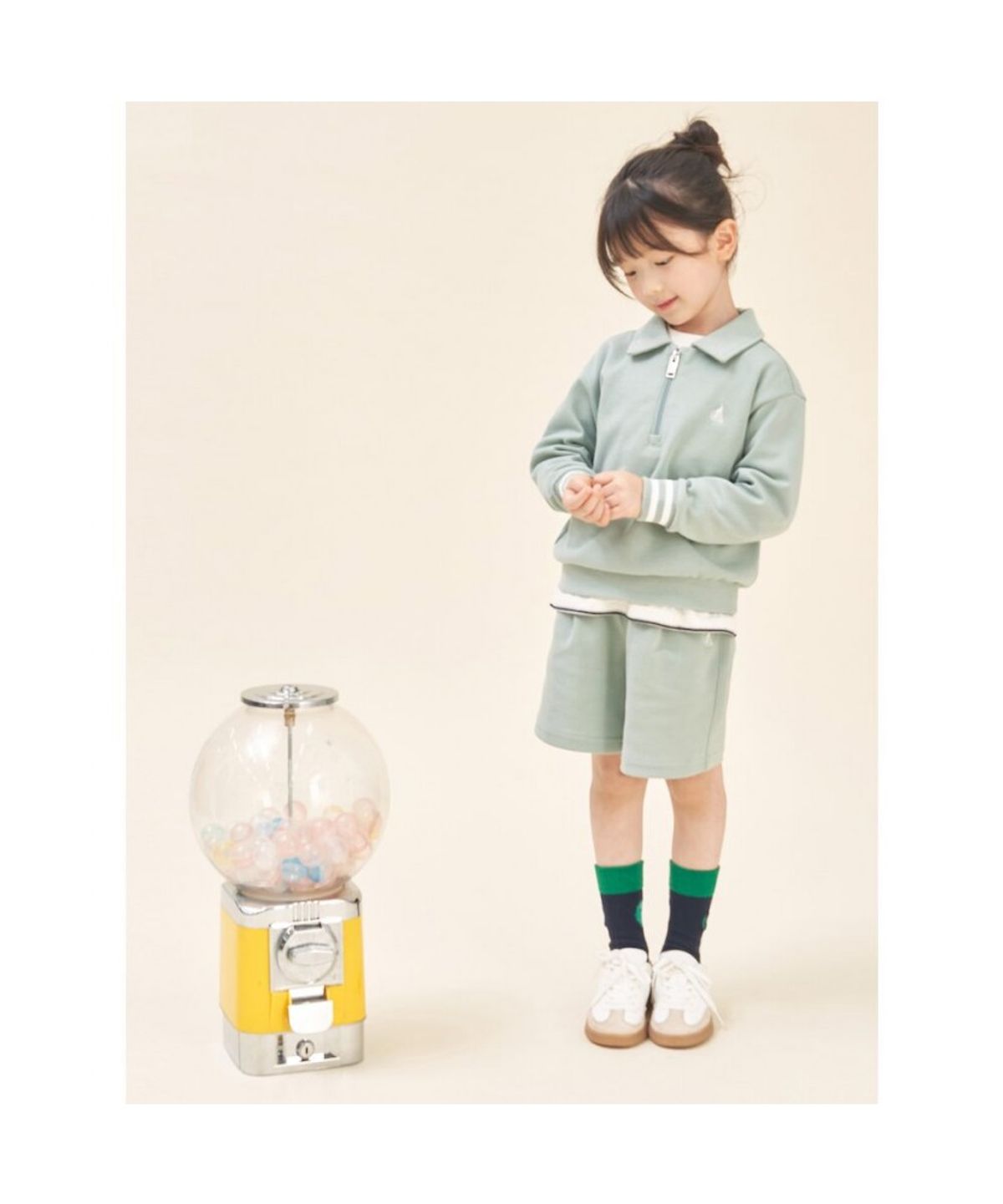 빈폴 키즈(BEANPOLE KIDS) 반집업 칼라 긴팔 & 반바지 2PCS 상하 세트  라이트 그린 (BI5841U09L)