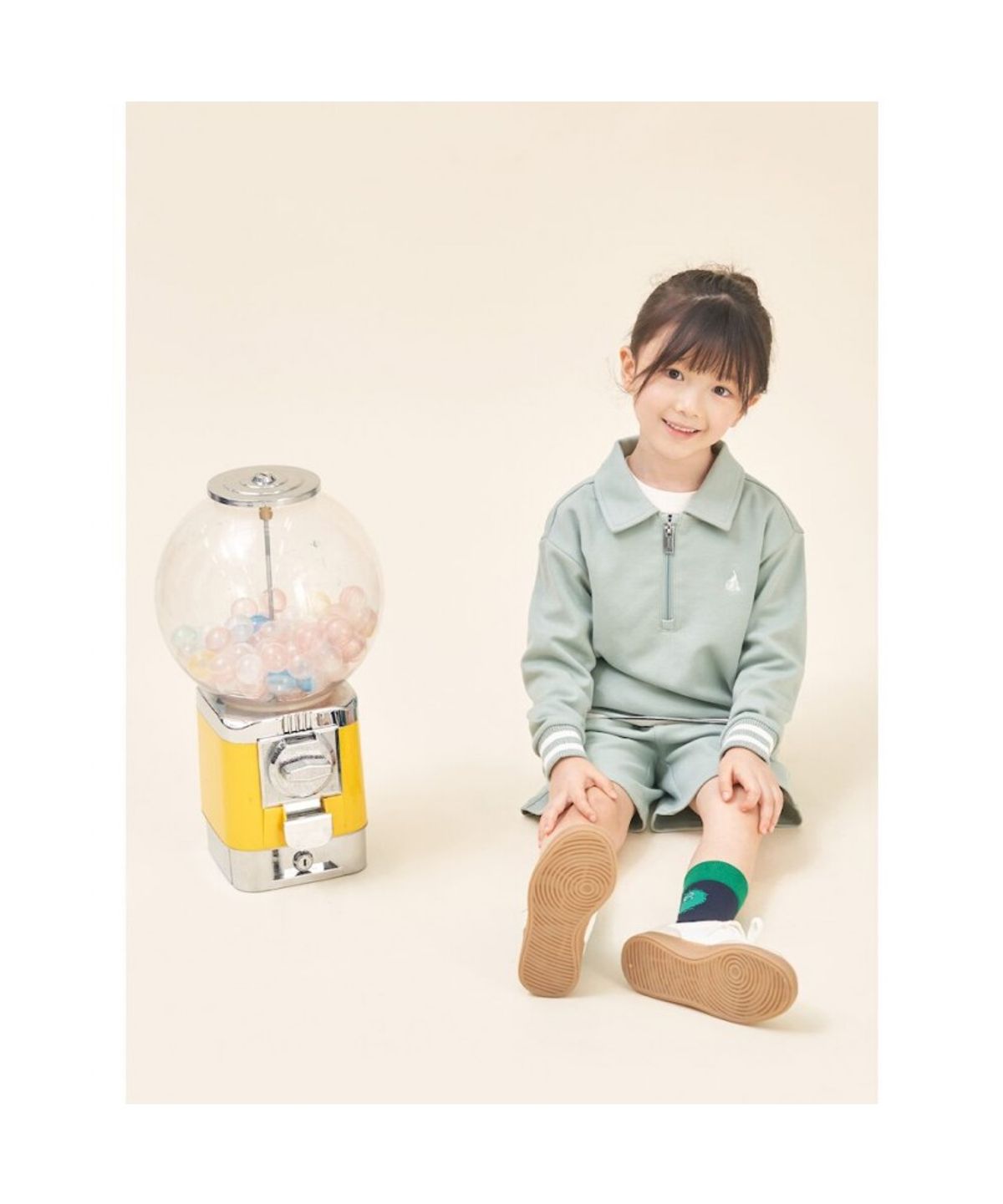 빈폴 키즈(BEANPOLE KIDS) 반집업 칼라 긴팔 & 반바지 2PCS 상하 세트  라이트 그린 (BI5841U09L)