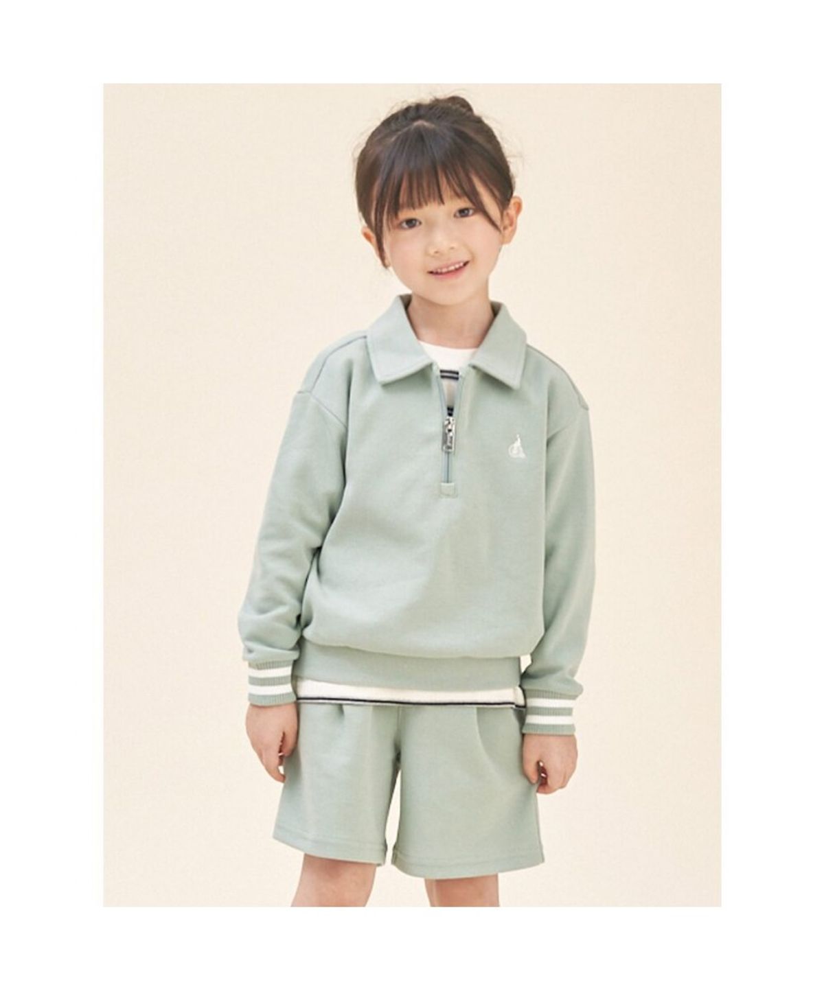 빈폴 키즈(BEANPOLE KIDS) 반집업 칼라 긴팔 & 반바지 2PCS 상하 세트  라이트 그린 (BI5841U09L)