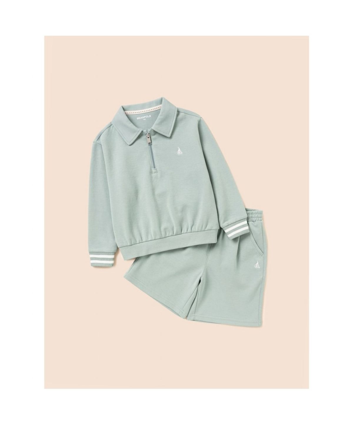 빈폴 키즈(BEANPOLE KIDS) 반집업 칼라 긴팔 & 반바지 2PCS 상하 세트  라이트 그린 (BI5841U09L)