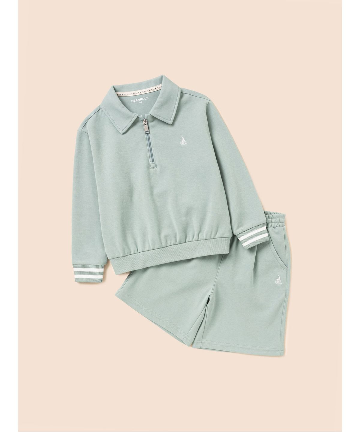 빈폴 키즈(BEANPOLE KIDS) 반집업 칼라 긴팔 & 반바지 2PCS 상하 세트  라이트 그린 (BI5841U09L)