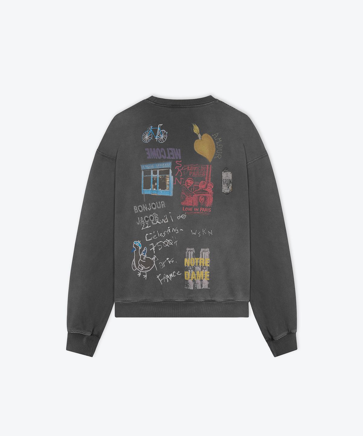웨스켄(WESKEN) [UNISEX] OVERSIZED LIFE IN PARIS SWEAT SHIRT (CHARCOAL)