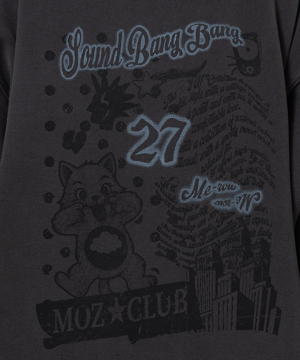 모즈모즈(MOZMOZ) 미야오 테리 기모 피그먼트 오버핏 맨투맨 챠콜