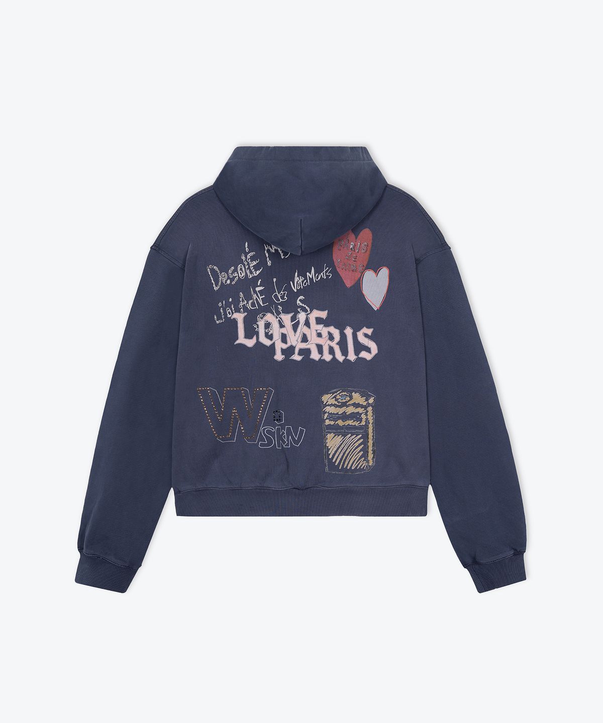 웨스켄(WESKEN) [UNISEX] OVERSIZED MIDNIGHT IN PARIS HOODIE (NAVY)