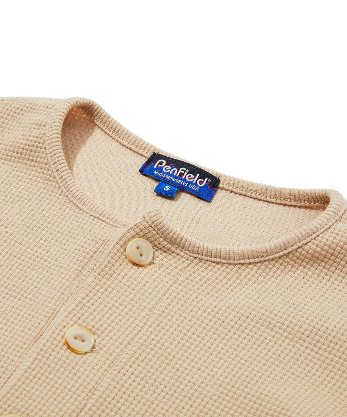 펜필드(PENFIELD) 빈티지 워싱 와플 버튼 헨리넥 롱슬리브 아이보리_FR3KT08U