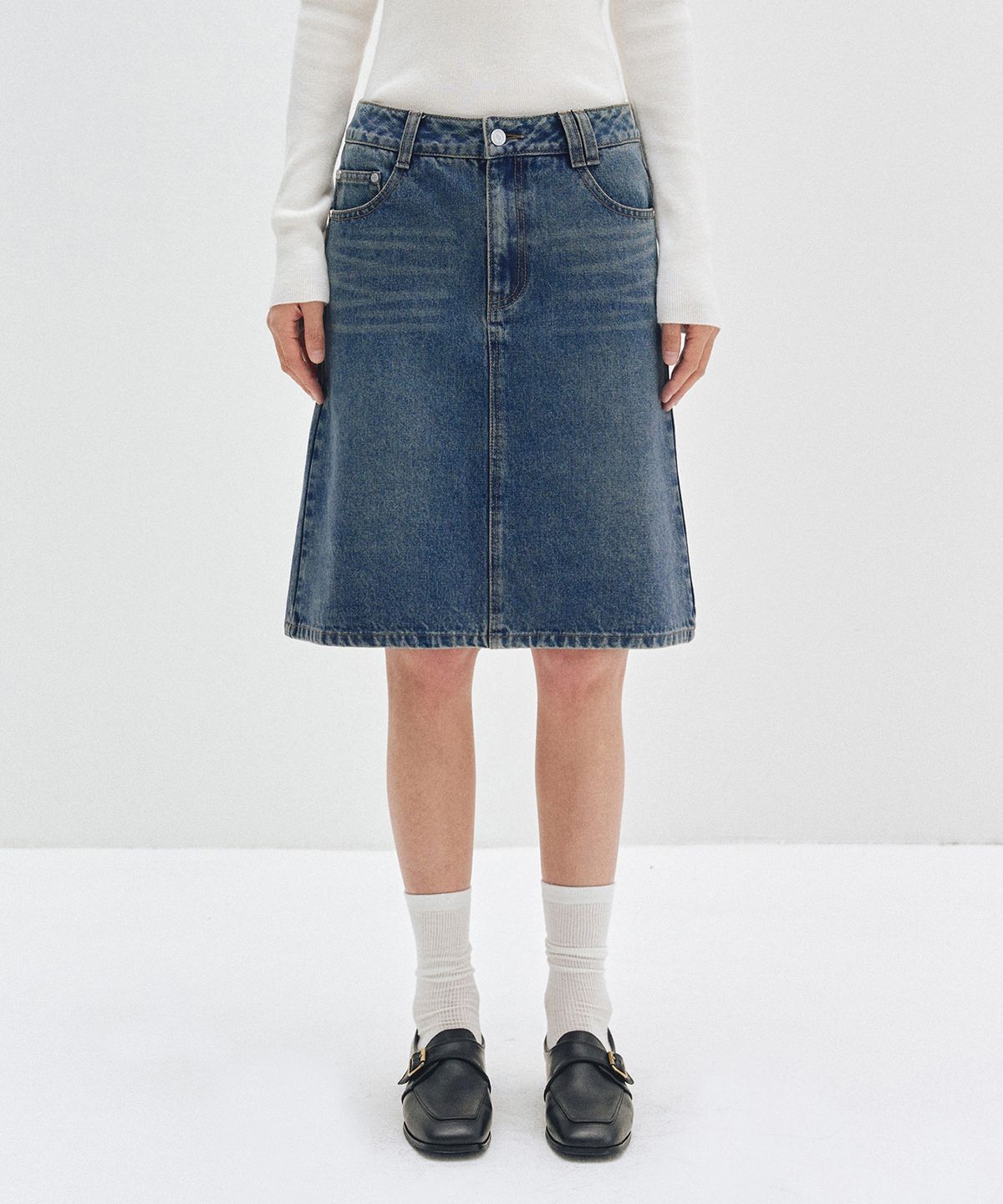 데케트 우먼(DECET WOMEN) Signature Midi Skirt DCSK002BLUE