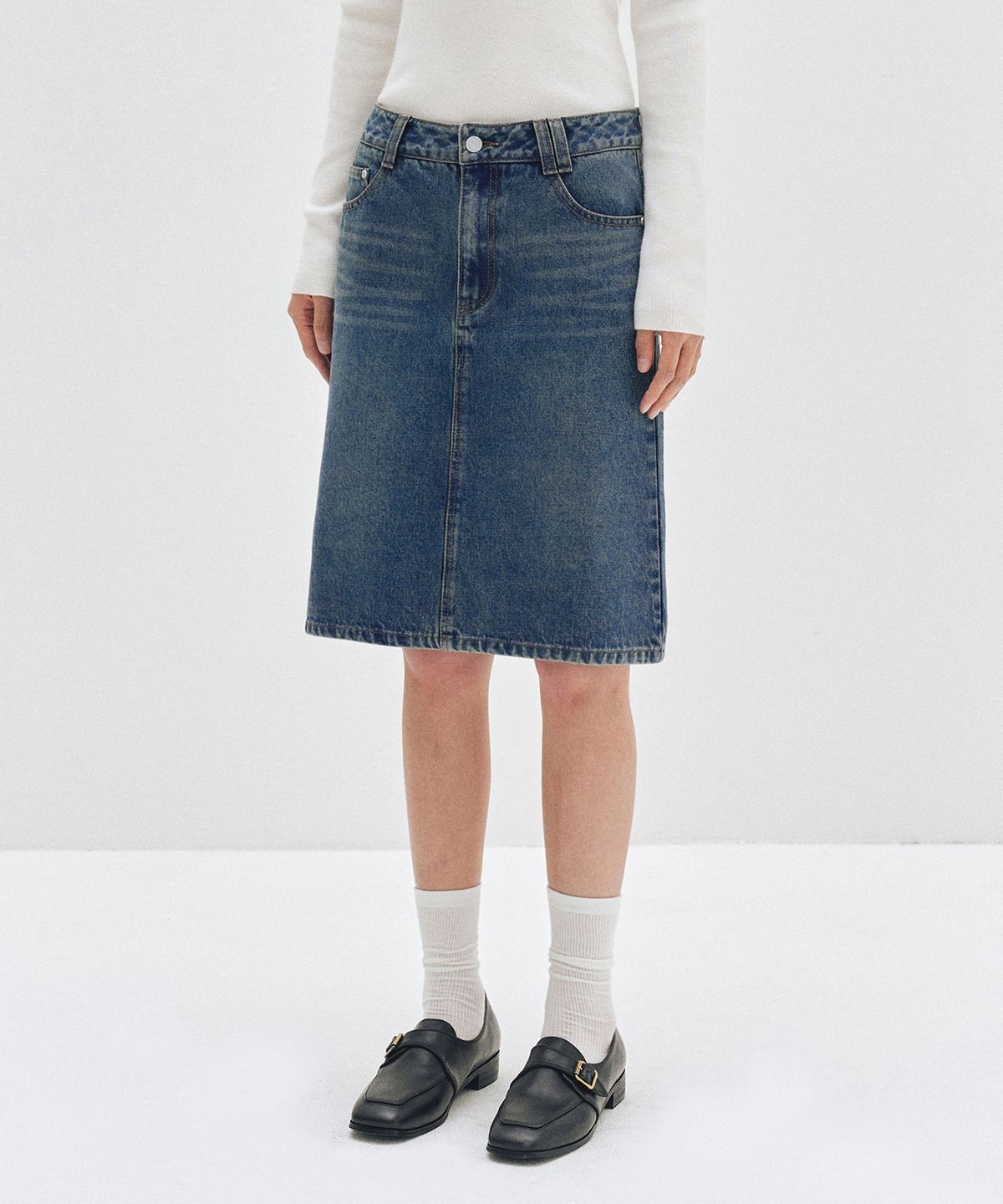데케트 우먼(DECET WOMEN) Signature Midi Skirt DCSK002BLUE