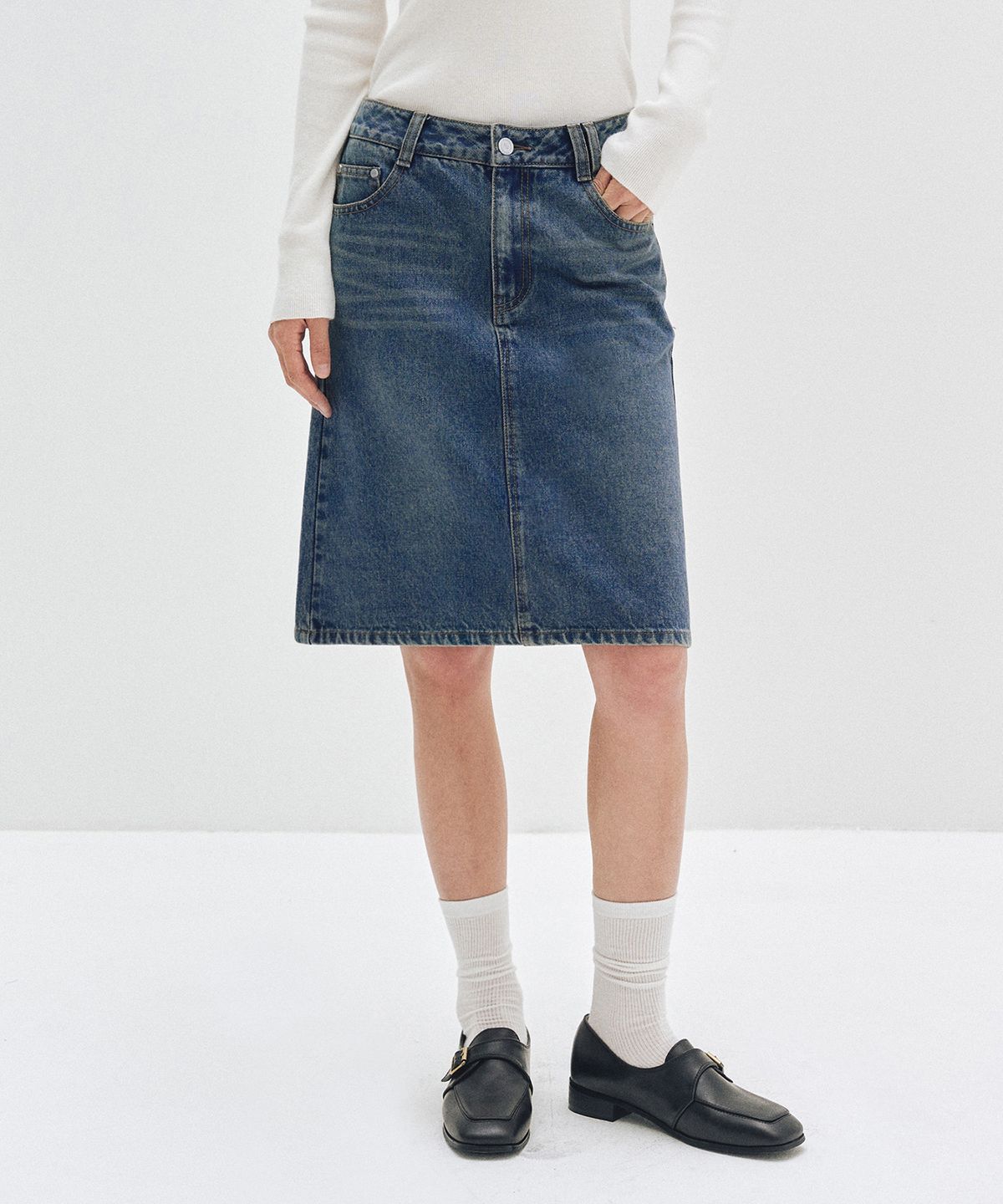 데케트 우먼(DECET WOMEN) Signature Midi Skirt DCSK002BLUE