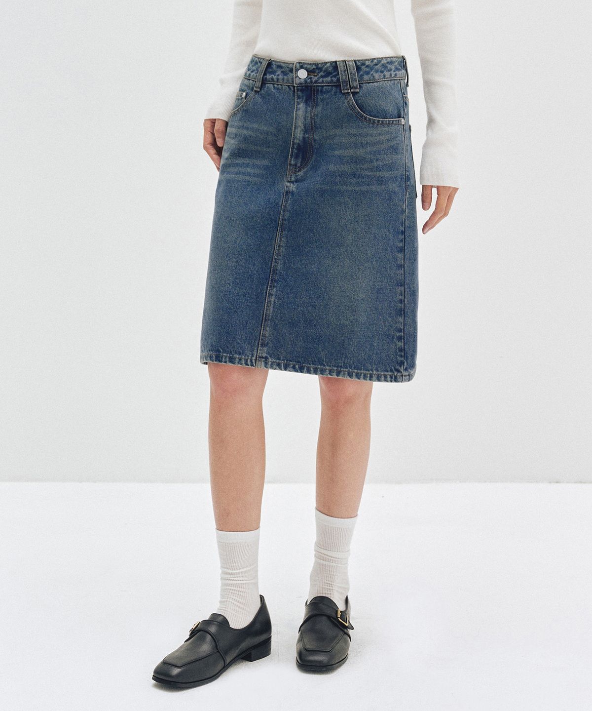 데케트 우먼(DECET WOMEN) Signature Midi Skirt DCSK002BLUE