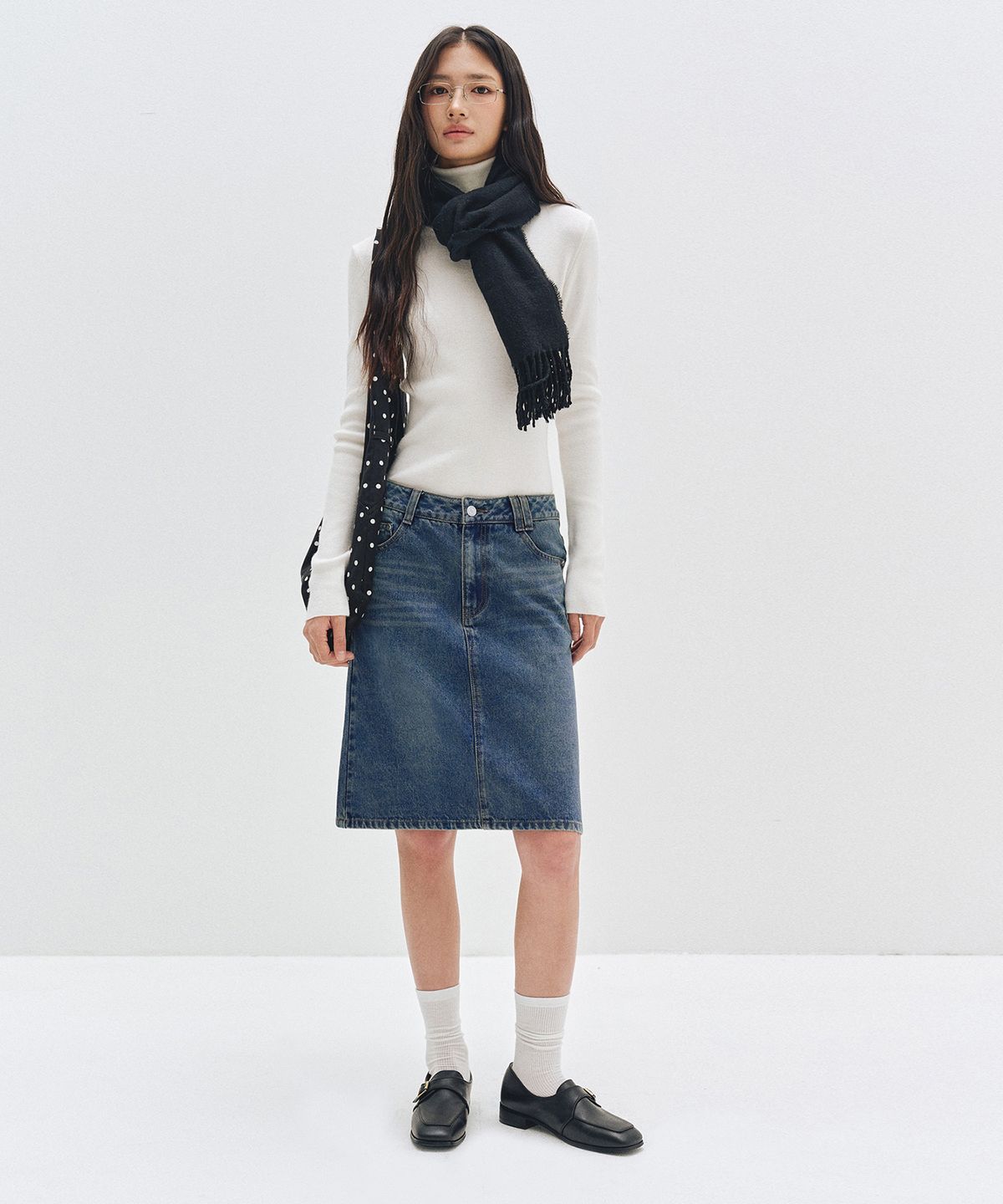데케트 우먼(DECET WOMEN) Signature Midi Skirt DCSK002BLUE