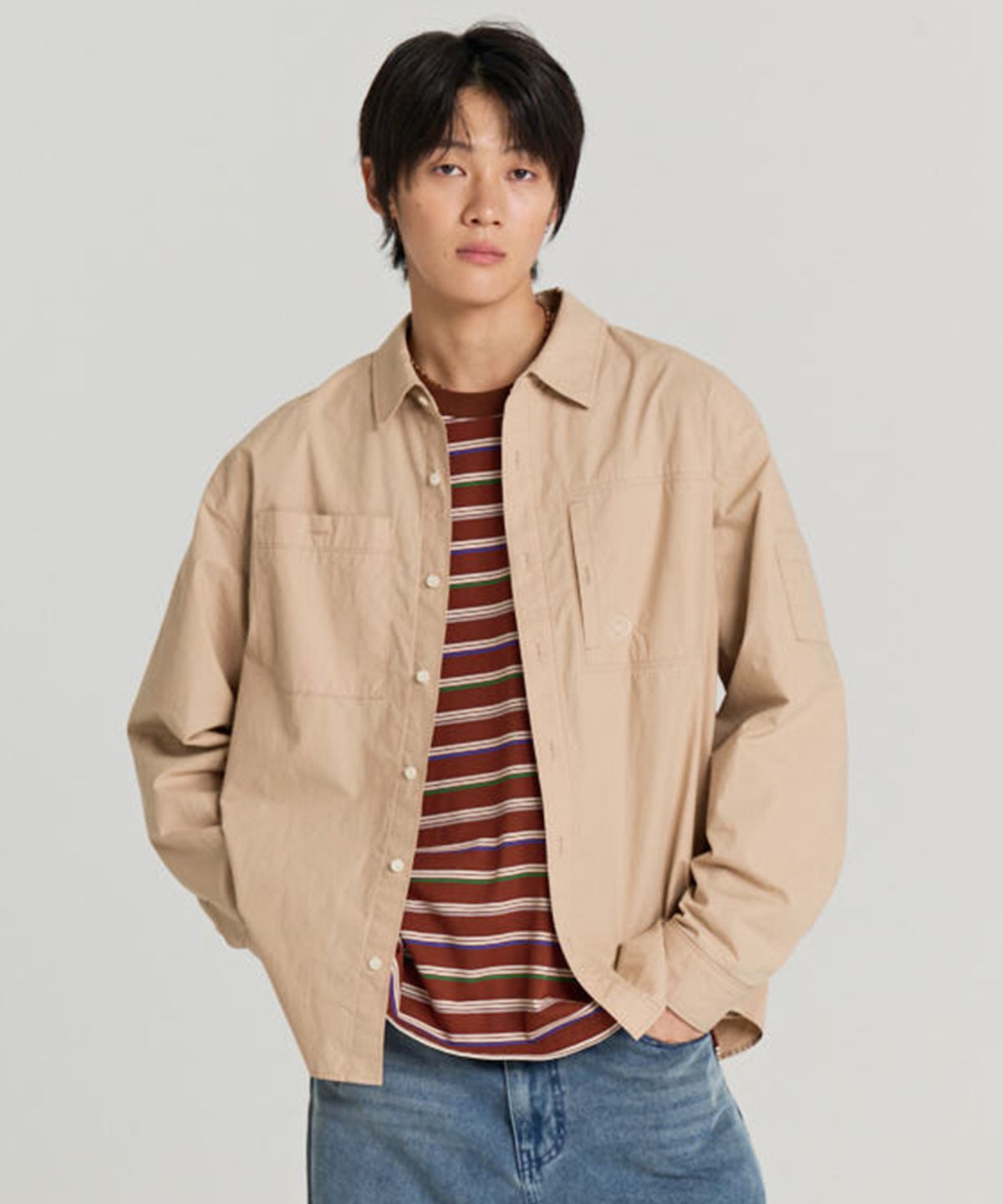논타입(NONTYPE) OTHER SEMI CROP COMFY SHIRTS (BEIGE)