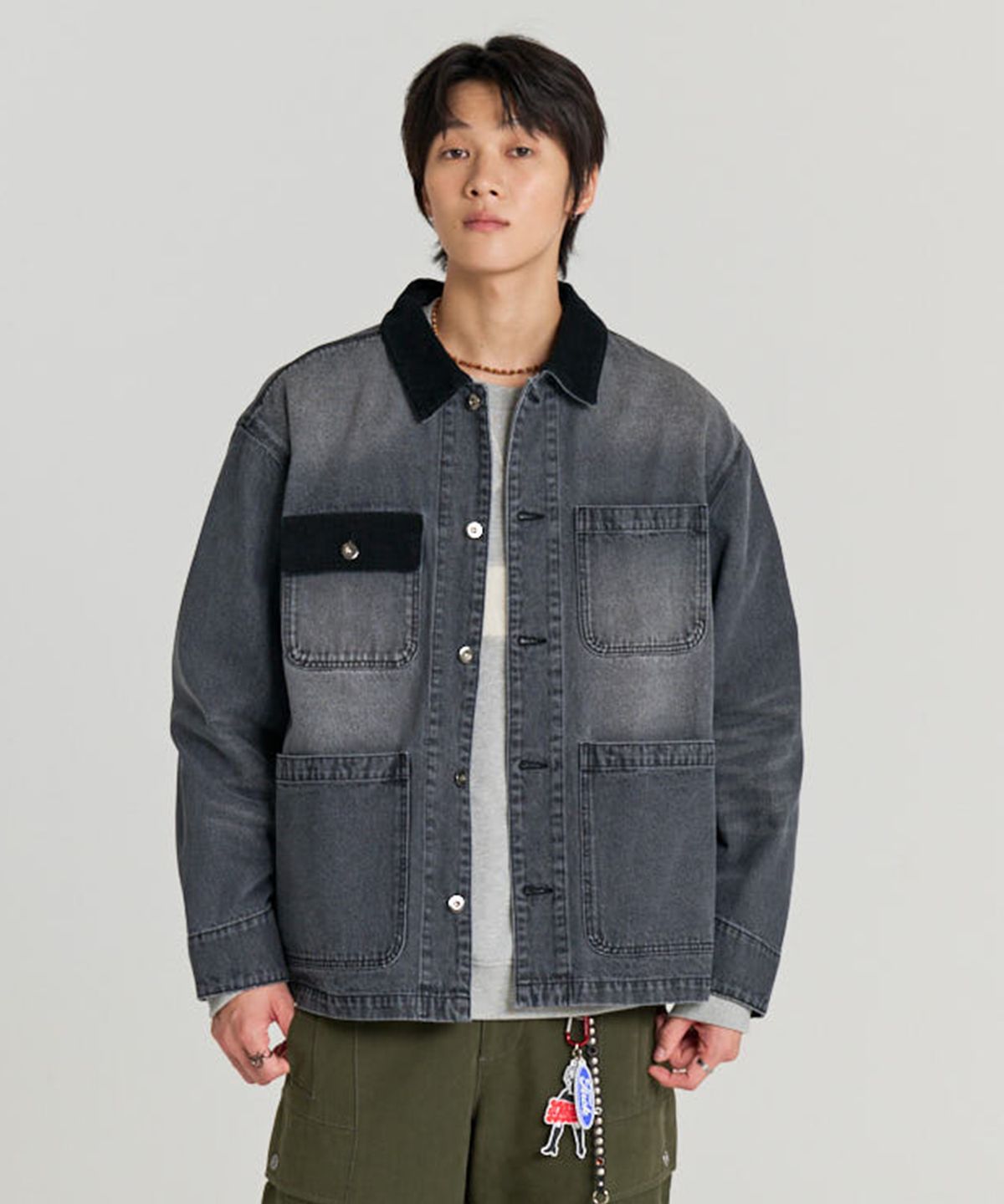 논타입(NONTYPE) WASHED DENIM WORK JACKET (WASHED BLACK)