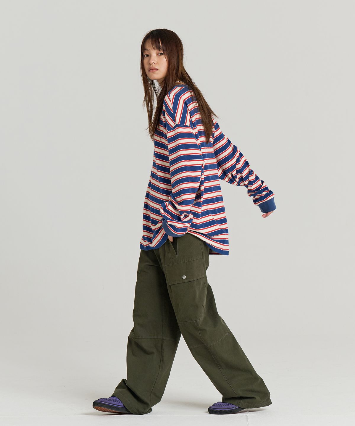 논타입(NONTYPE) LAYERED POLYGON CARGO PANTS (OLIVE GREEN)