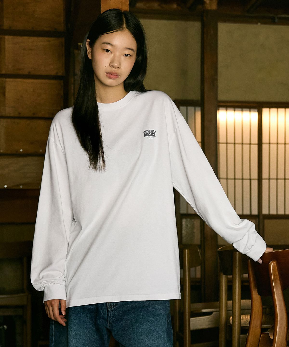 미니멀프로젝트(MINIMALPROJECT) 트랜지션  피그먼트 오버핏 롱 슬리브 티셔츠 MLT117 [WHITE]