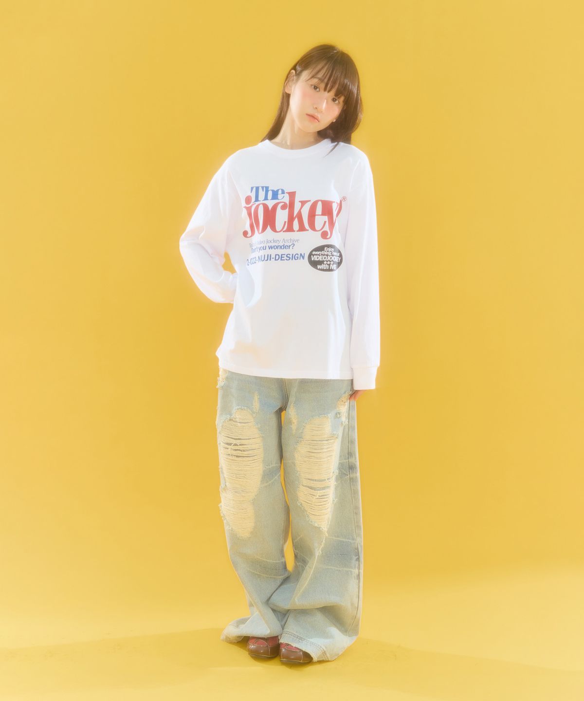 비디오자키(VIDEO JOCKEY) 비디오 마켓 LS 티셔츠 [화이트]