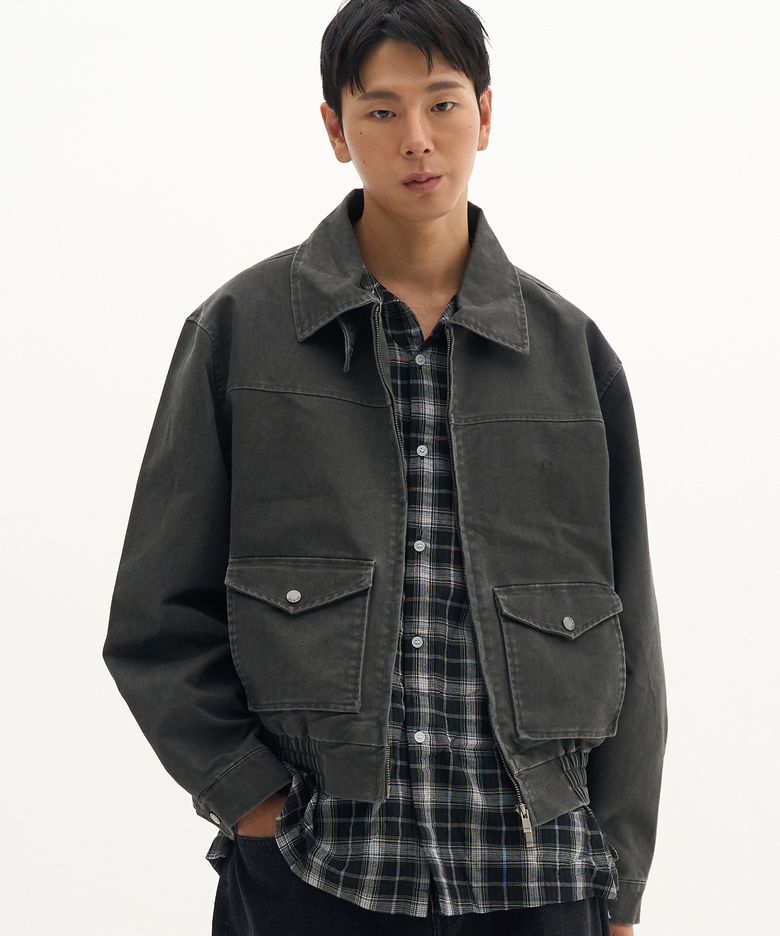절개 투웨이 싱글카라 포켓 오버핏 블루종 집업 비조 자켓 [차콜]