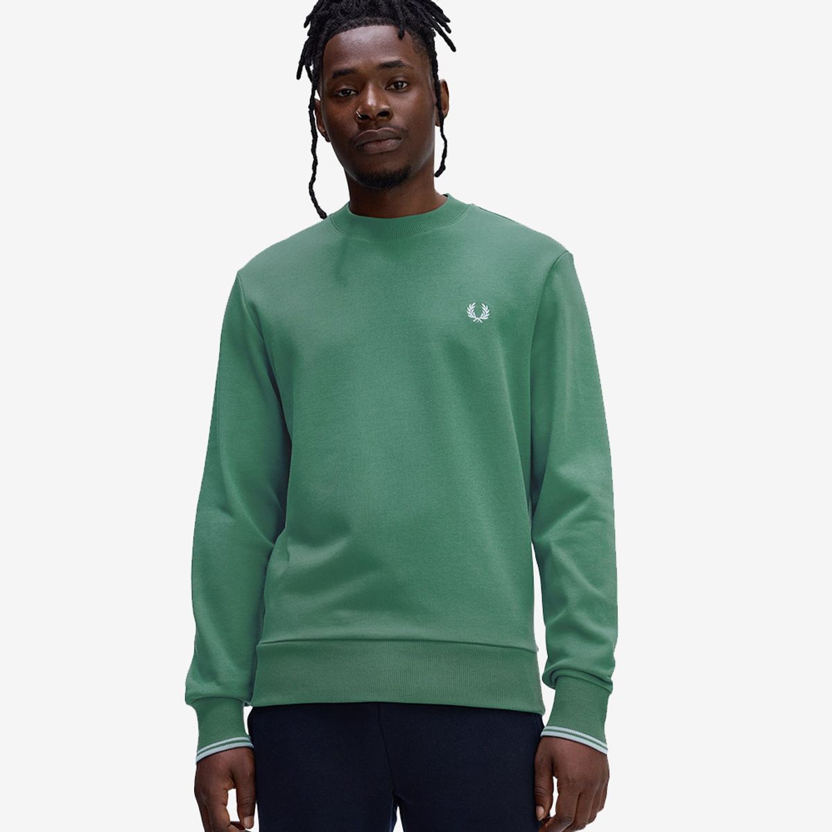 프레드페리(FRED PERRY) [Baseline] 크루넥 스웻셔츠 - 스포츠그린/트랙블루 AFPM2537535-Z59