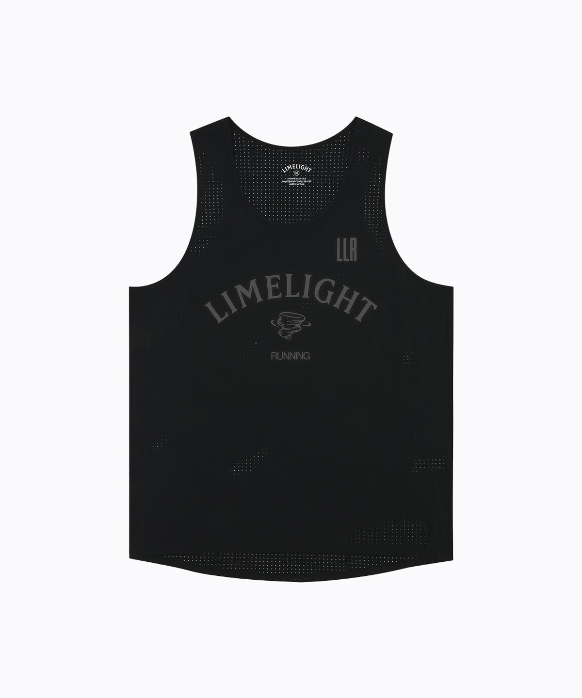 라임라잇 어패럴(LIMELIGHT APPAREL) 아치 로고 러닝 슬리브리스 펀칭 (블랙/그레이)