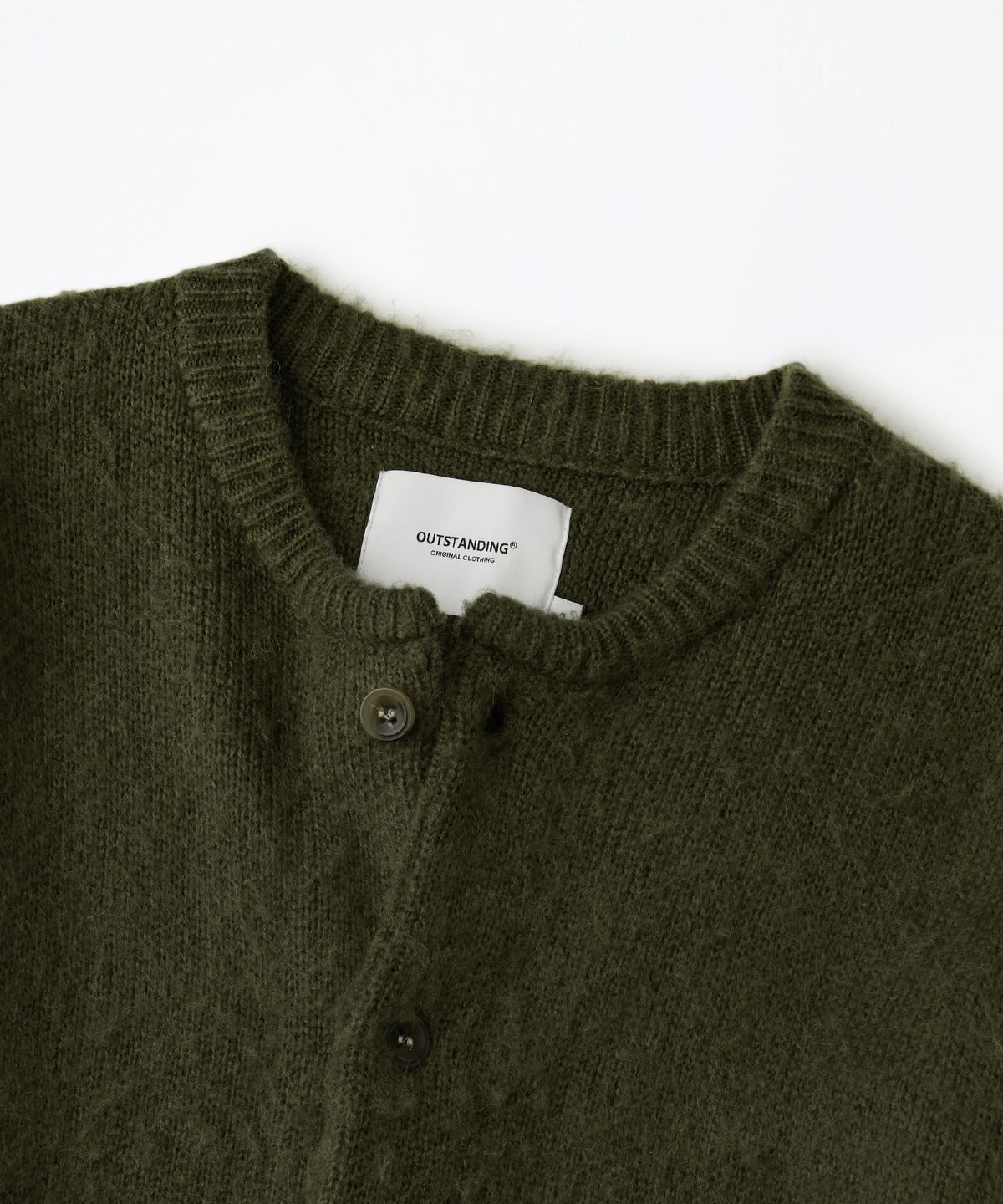 아웃스탠딩(OUTSTANDING) BRUSHED WOOL ROUND NECK CARDIGAN_MELANGE OLIVE