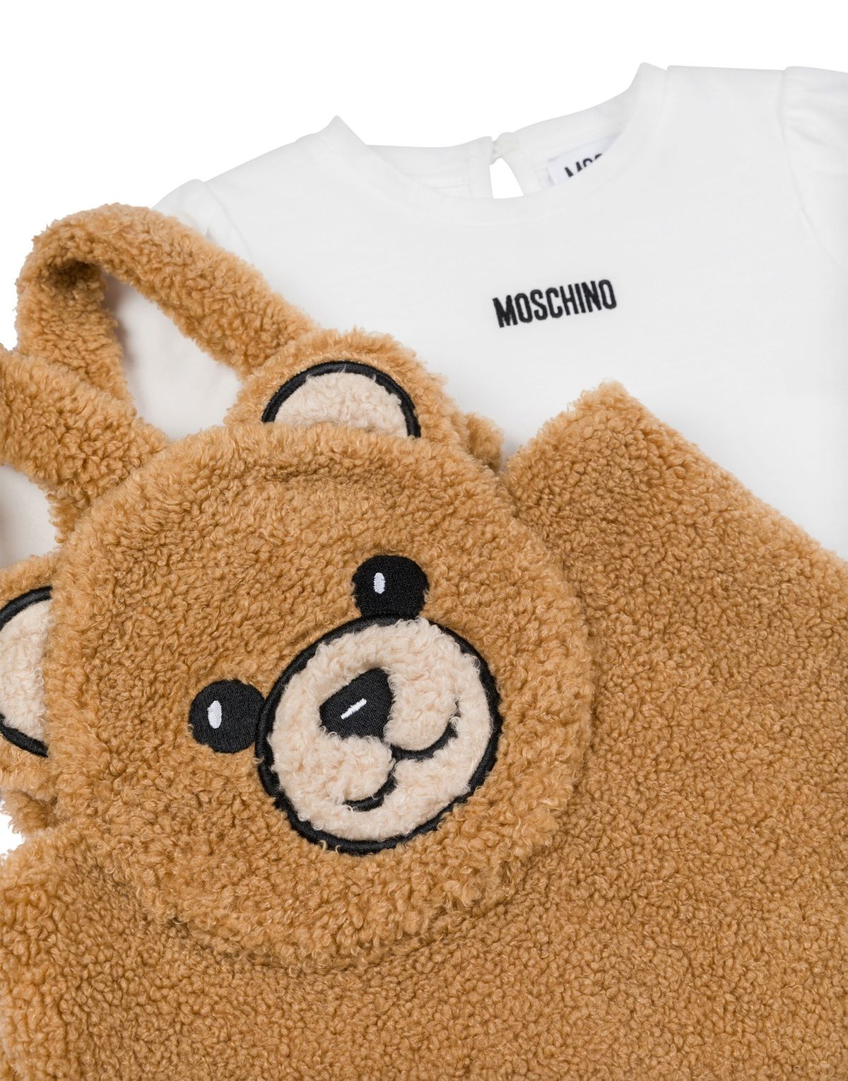모스키노 키즈(MOSCHINO KIDS) 베이비 코튼 티셔츠+소프트 패브릭 멜빵 테디 상하의 세트