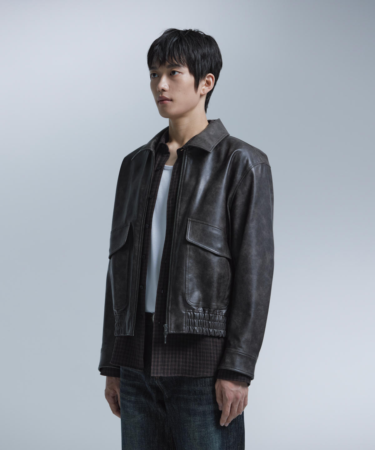넌블랭크(NONBLANK) 비건 레더 블루종_DARK BROWN