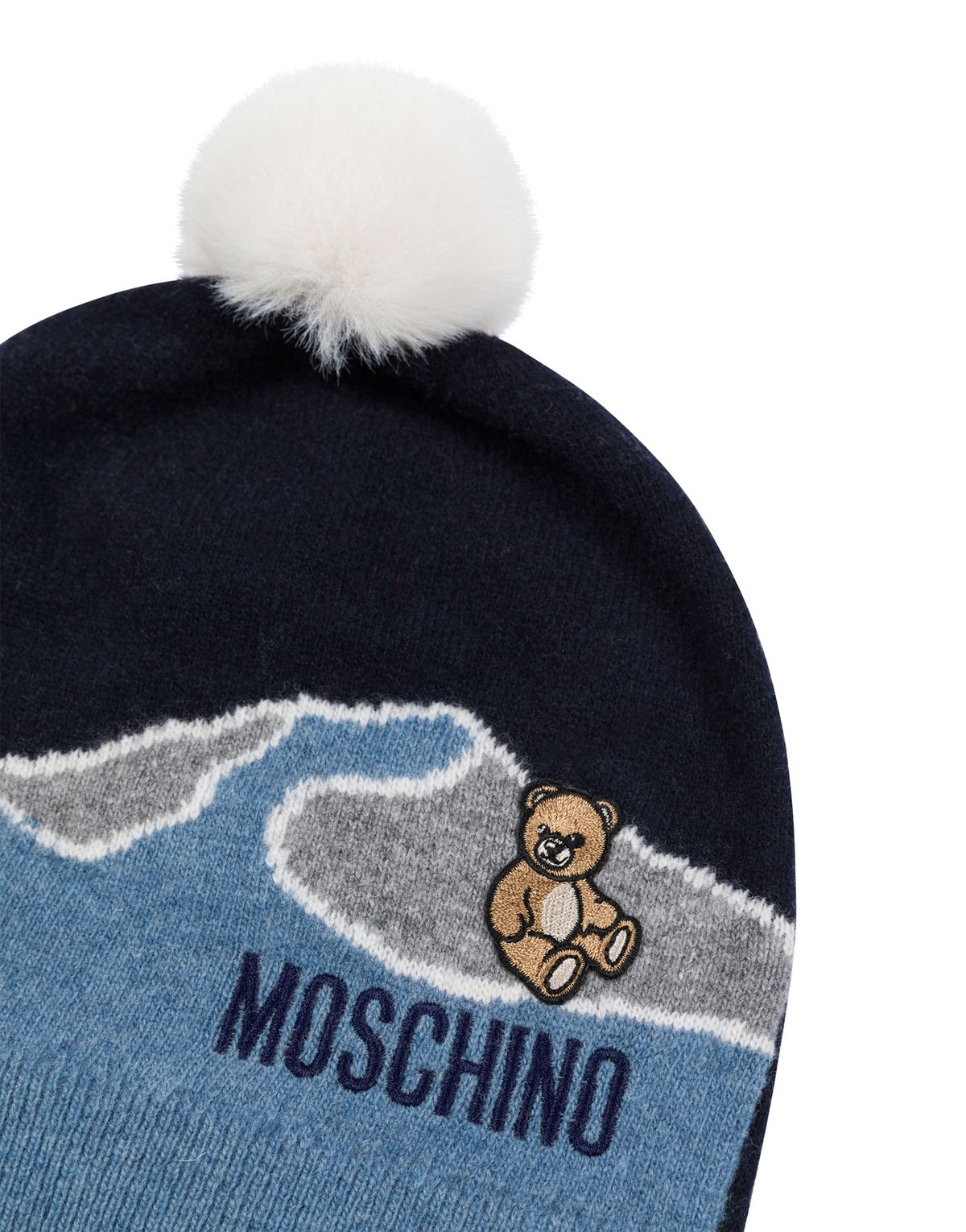 모스키노 키즈(MOSCHINO KIDS) 키즈-틴 테디 울 블렌드 자카드 니트 비니 블루