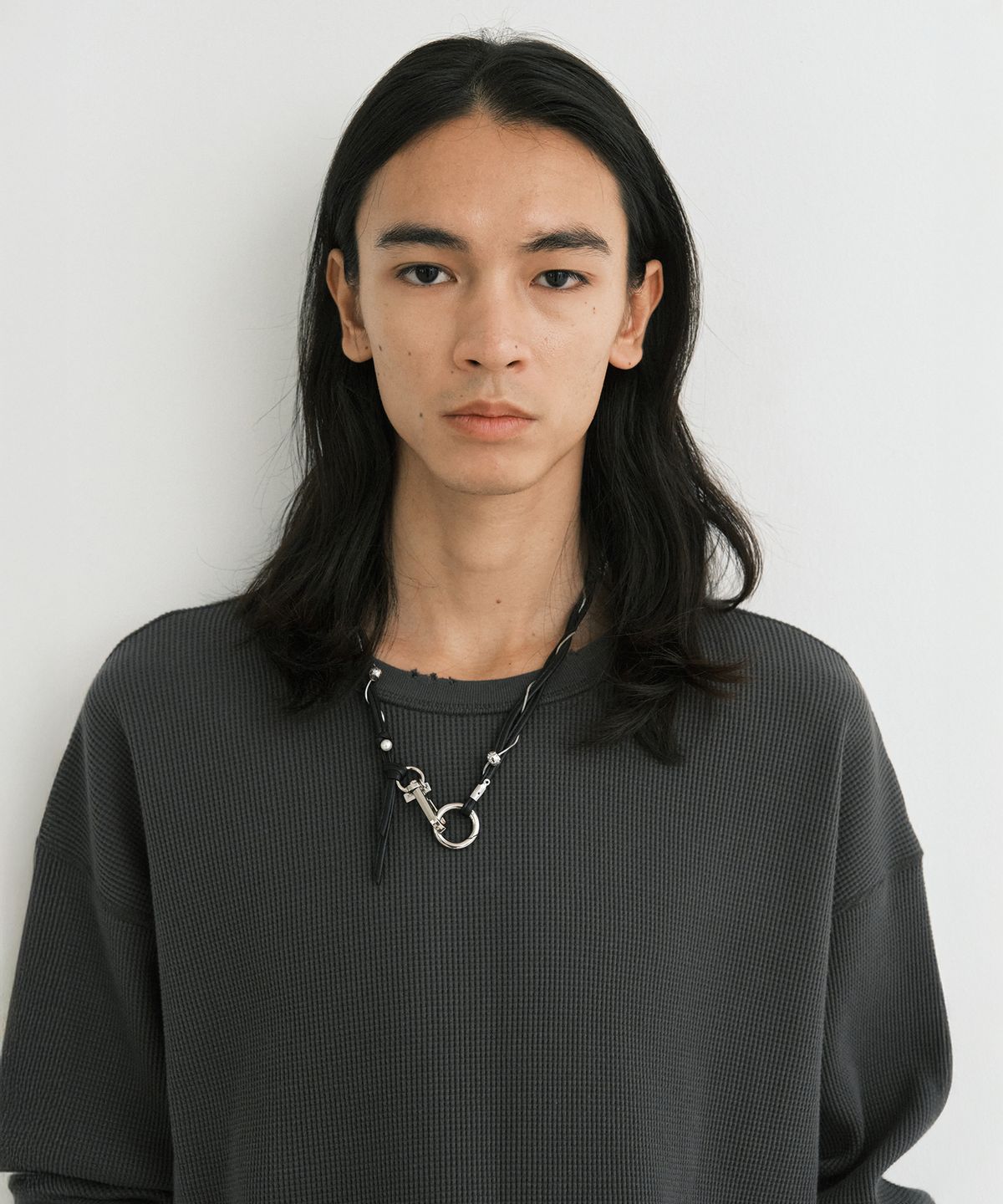 엔도어(ENDOOR) Steel & Thread necklace (leather black)
