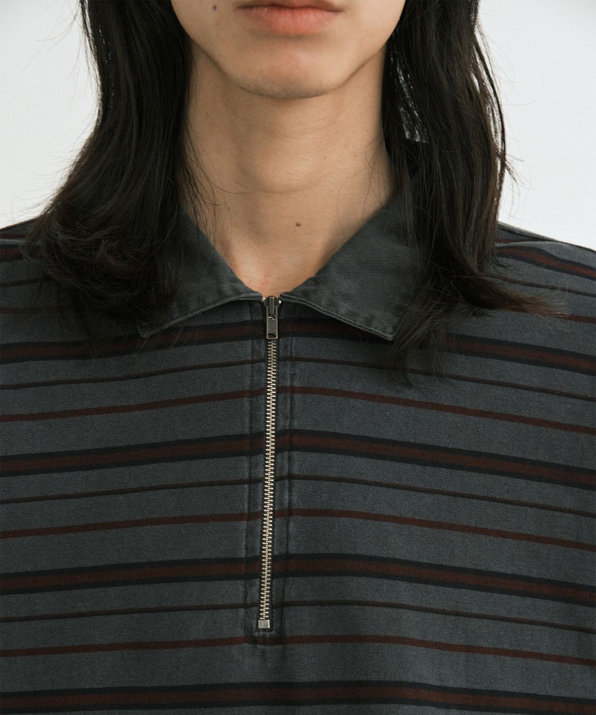 엔도어(ENDOOR) Vtg zip-up stripe polo shirt (vtg red)