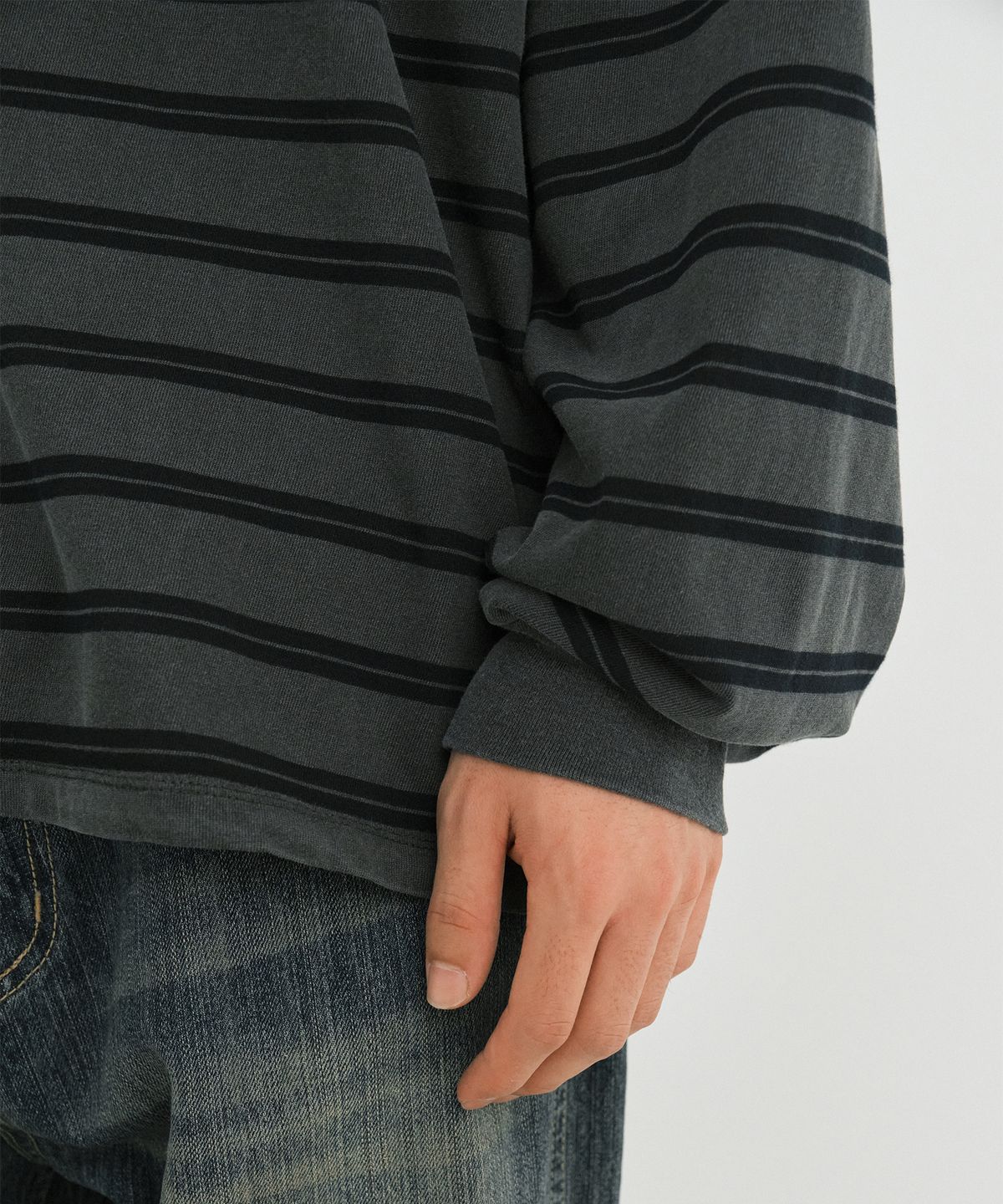 엔도어(ENDOOR) Vtg zip-up stripe polo shirt (vtg navy)