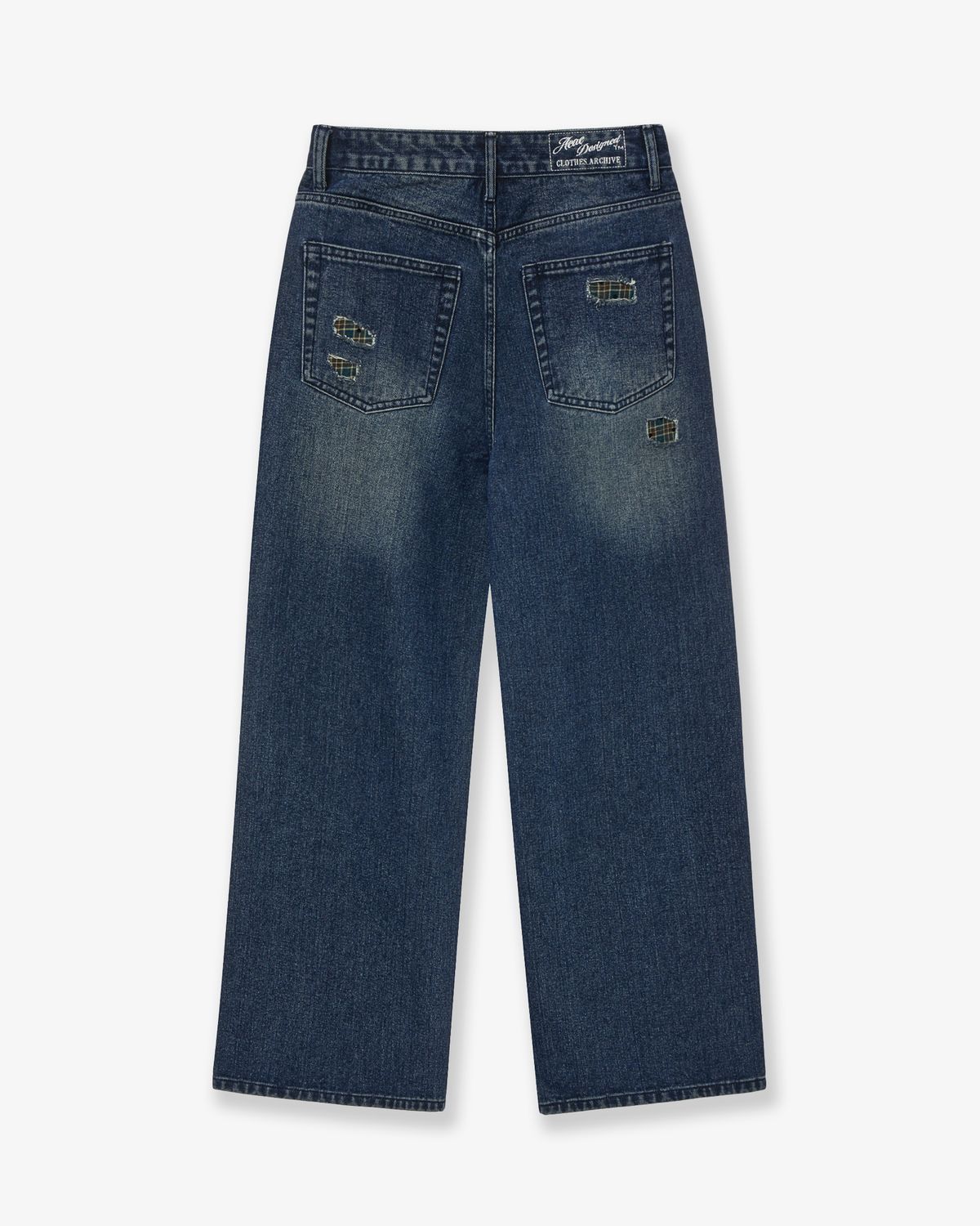 에이이에이이(AEAE) CHECK PATCHWORK DENIM PANTS [ASH BLUE]