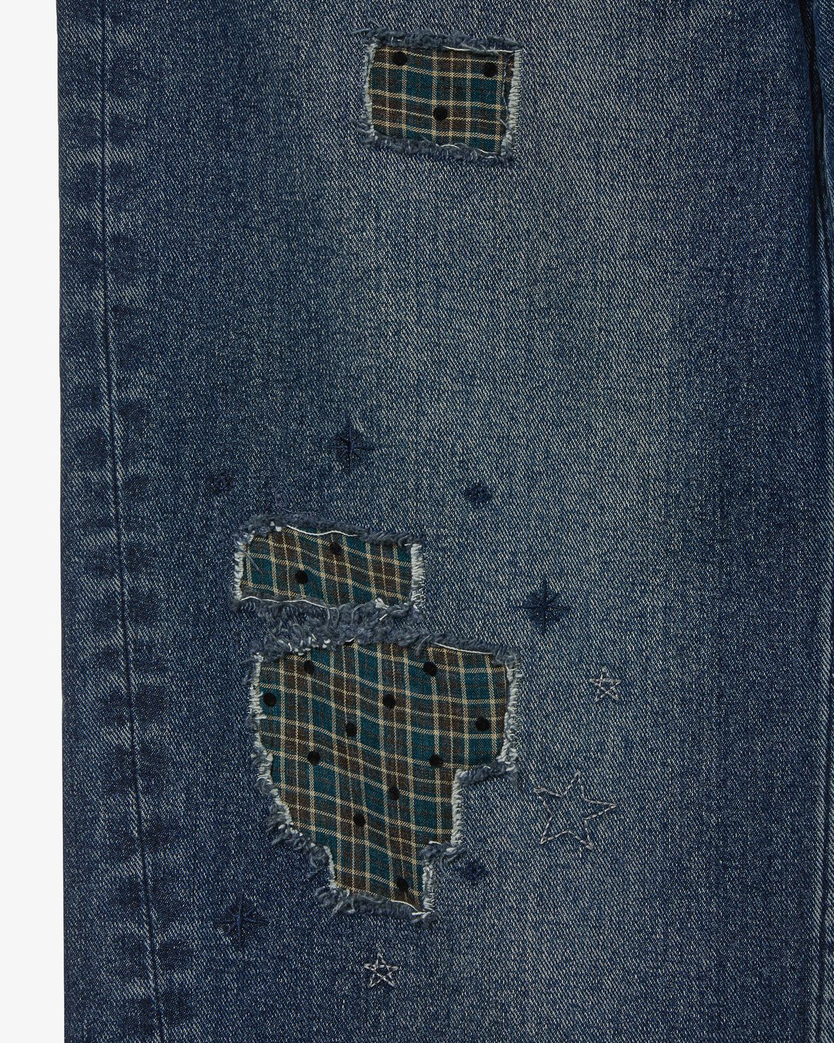 에이이에이이(AEAE) CHECK PATCHWORK DENIM PANTS [ASH BLUE]