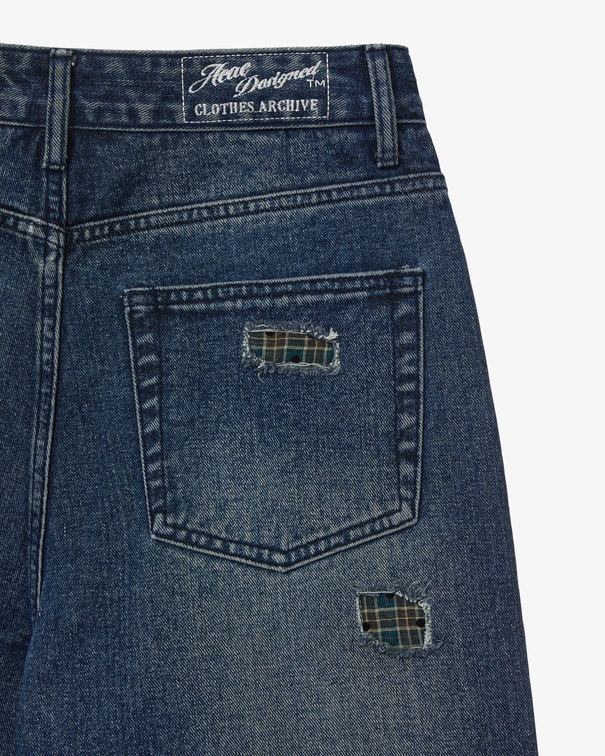 에이이에이이(AEAE) CHECK PATCHWORK DENIM PANTS [ASH BLUE]