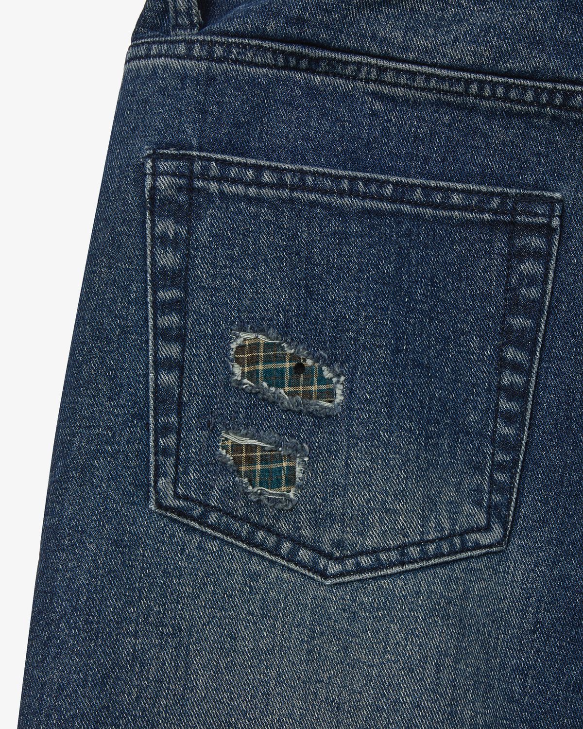 에이이에이이(AEAE) CHECK PATCHWORK DENIM PANTS [ASH BLUE]
