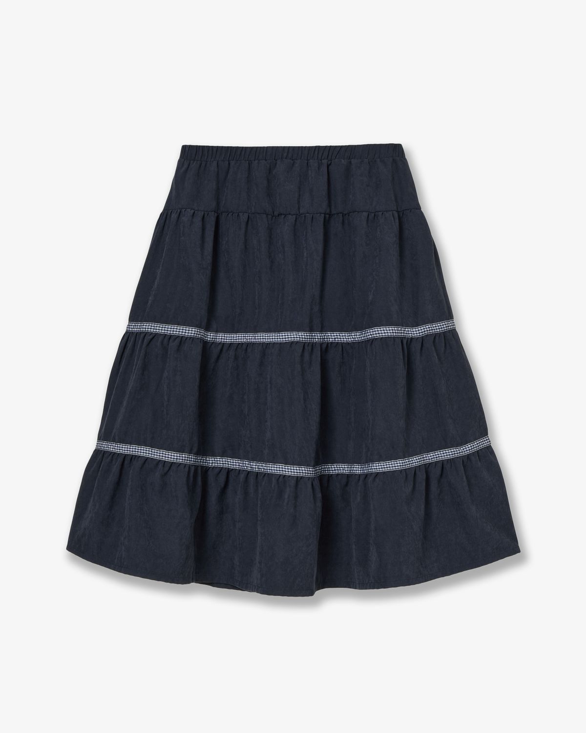 에이이에이이(AEAE) CHECK MIDI TIERED SKIRT [NAVY]