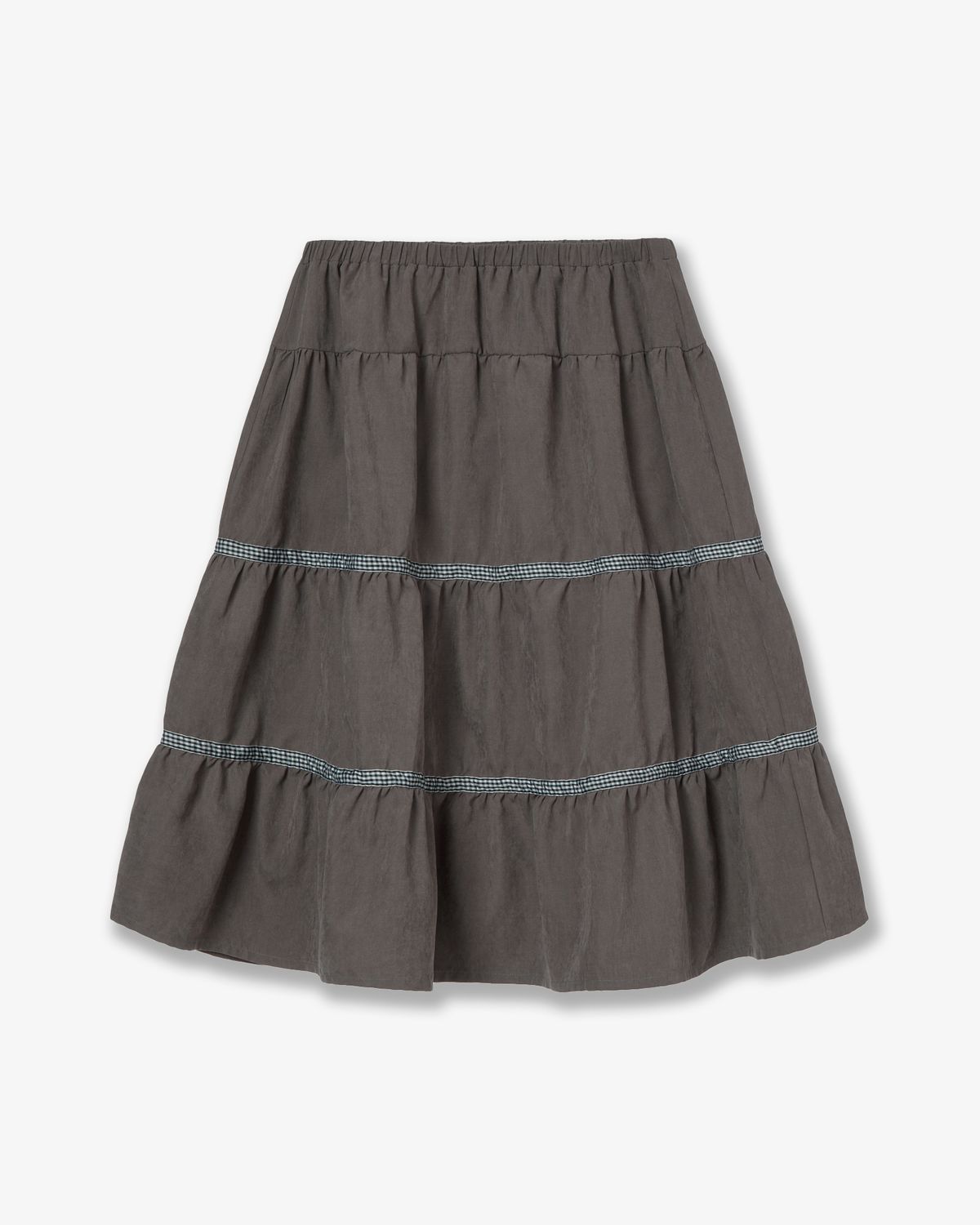 에이이에이이(AEAE) CHECK MIDI TIERED SKIRT [BROWN]