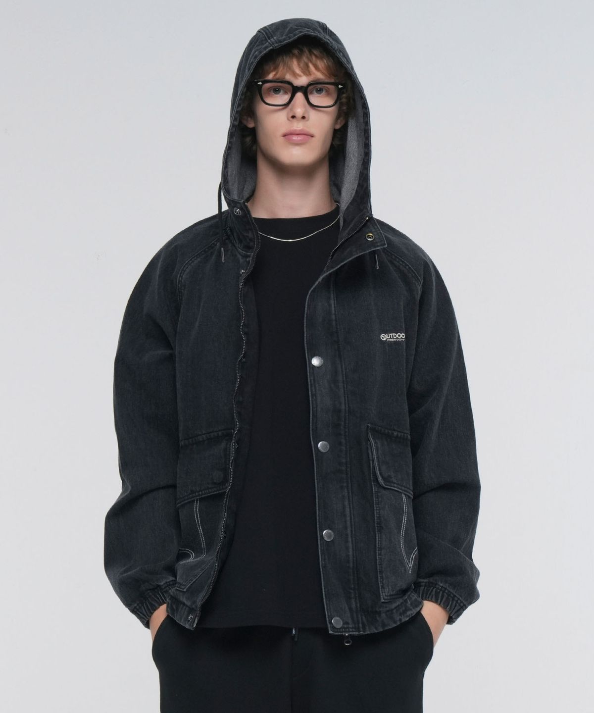 아웃도어 프로덕츠(OUTDOOR PRODUCTS) DENIM HOODED ZIP-UP (GRAY)