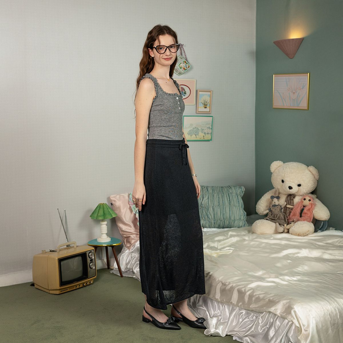 던드롭(DUNDROP) DD_Black knitted long skirt_BLACK