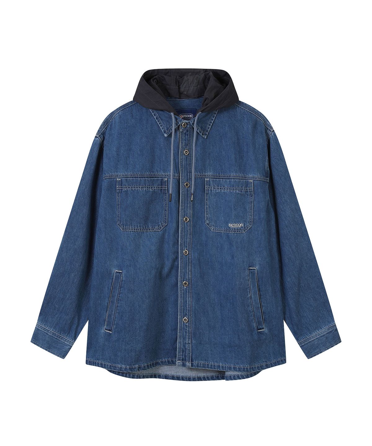 아웃도어 프로덕츠(OUTDOOR PRODUCTS) DETACHABLE HOOD DENIM SHIRT (BLUE)