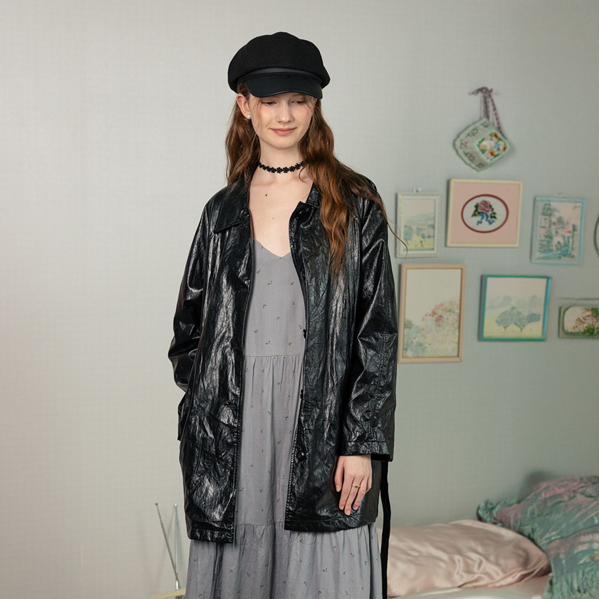 던드롭(DUNDROP) DD_Bright surface leather jacket_BLACK